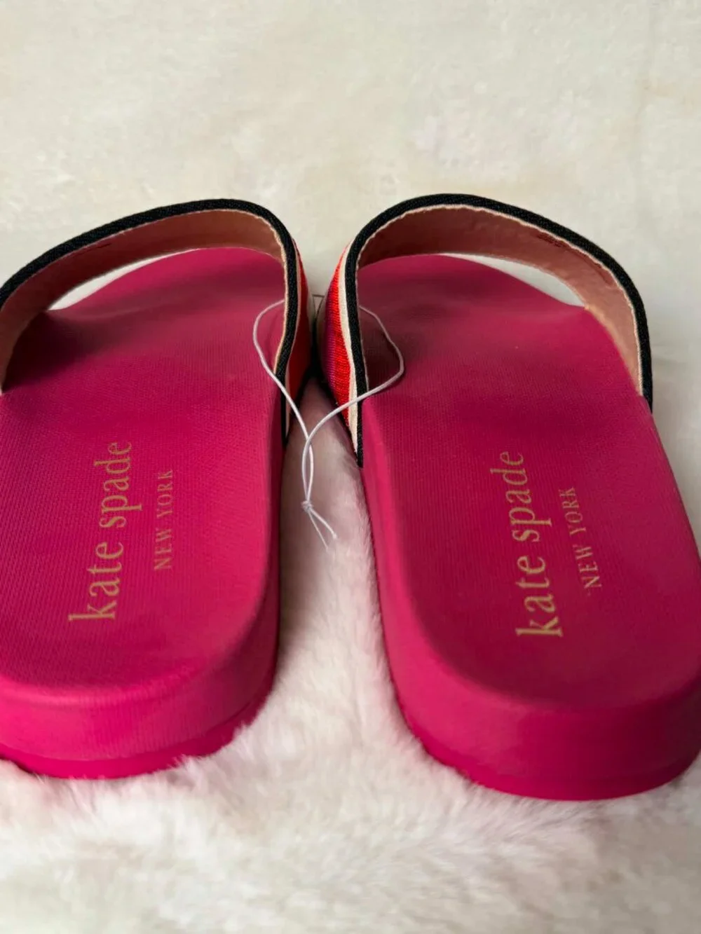 Kate Spade New York Logo Slip-On Slide Sandals Fuchsia Stripe